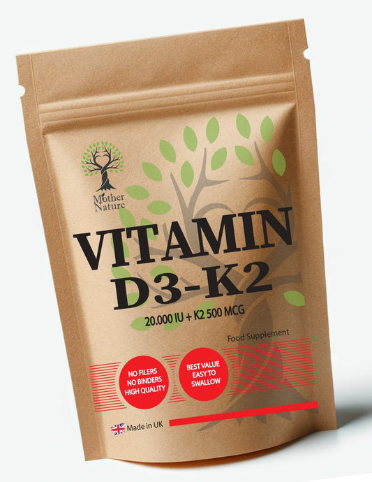 Vitamin D3 20.000IU K2 500mcg High Strength Vitamin D3 K2 Capsules Vegan Supplements - MOTHER NATURE SUPPLEMENTSVitamin D3 20.000IU K2 500mcg High Strength Vitamin D3 K2 Capsules Vegan Supplements