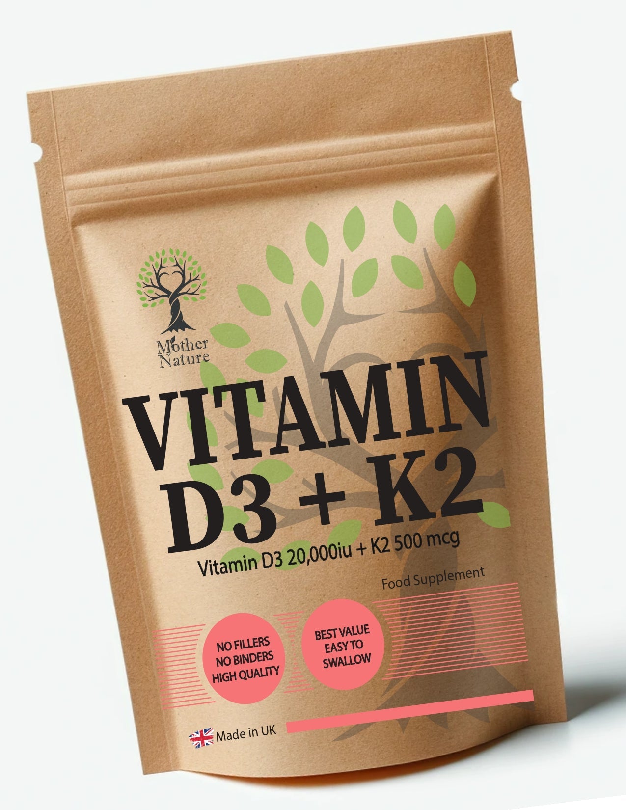 Vitamin D3 20.000IU K2 500mcg High Strength Vitamin D3 K2 Capsules Vegan Supplements - MOTHER NATURE SUPPLEMENTSVitamin D3 20.000IU K2 500mcg High Strength Vitamin D3 K2 Capsules Vegan SupplementsDiet Supplementss