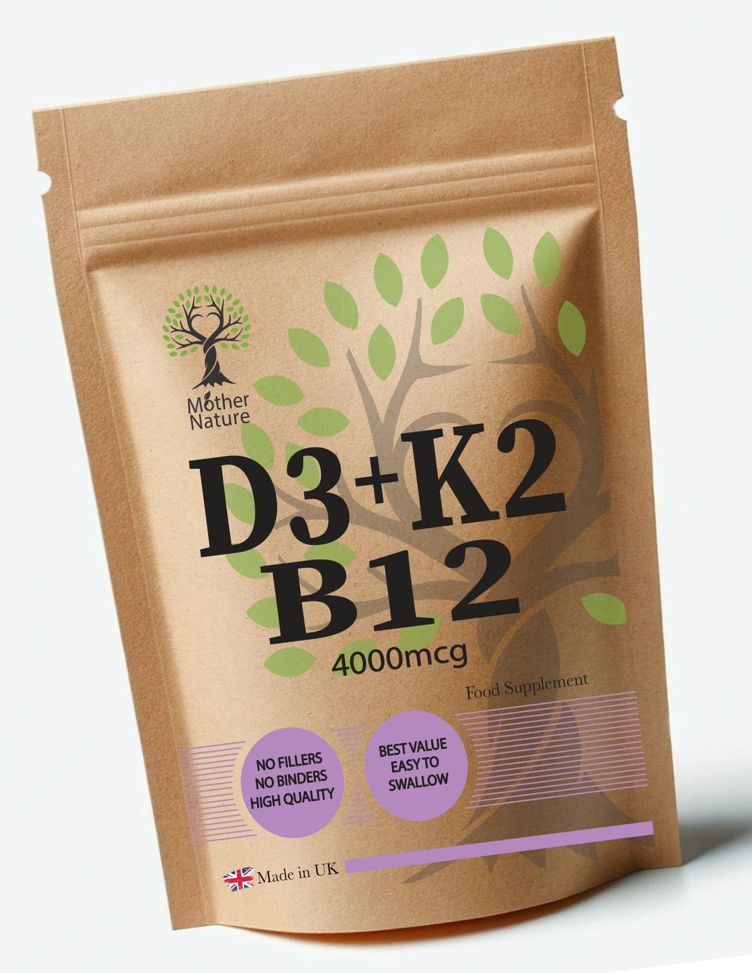 Vitamin D3 4000 IU + K2 MK7 & B12 4000mcg – Capsules | Mother Nature - MOTHER NATURE SUPPLEMENTSVitamin D3 4000 IU + K2 MK7 & B12 4000mcg – Capsules | Mother NatureDiet Supplements