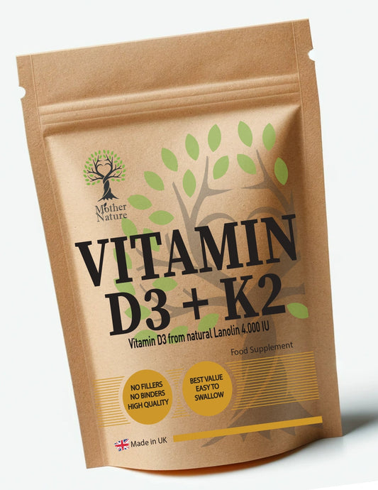 Vitamin D3 4000IU and K2 MK7 200 mcg Clean Natural Vitamin D3 Powder D3 K2 Capsules - MOTHER NATURE SUPPLEMENTSVitamin D3 4000IU and K2 MK7 200 mcg Clean Natural Vitamin D3 Powder D3 K2 CapsulesDiet Supplementss