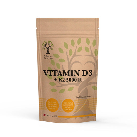 Vitamin D3 5000IU and K2 MK7 200 mcg UK Best Natural Powder Vegan Capsules - MOTHER NATURE SUPPLEMENTSVitamin D3 5000IU and K2 MK7 200 mcg UK Best Natural Powder Vegan Capsules