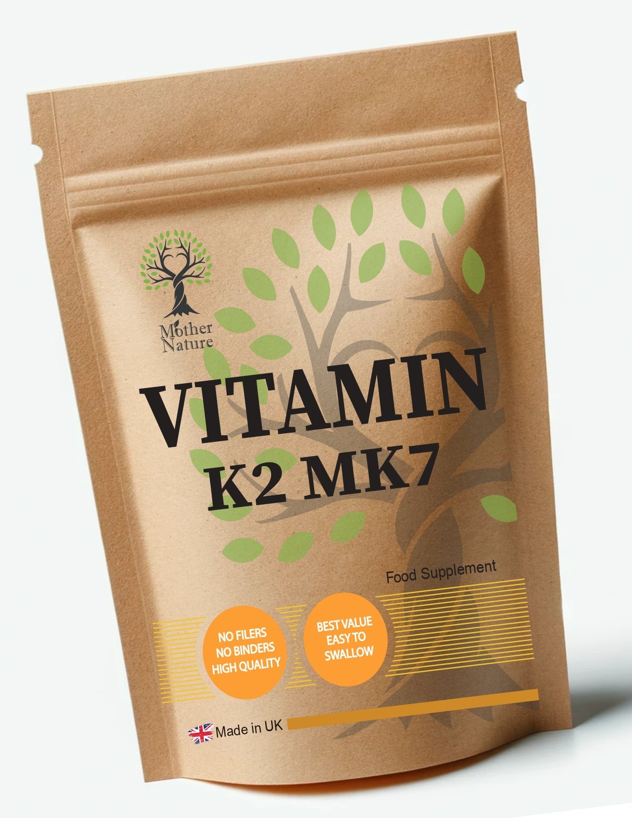 Vitamin K2 Capsules 200 mcg UK Best Natural Powder Vegan Supplements K2 MK7 Double Strength - MOTHER NATURE SUPPLEMENTSVitamin K2 Capsules 200 mcg UK Best Natural Powder Vegan Supplements K2 MK7 Double Strength