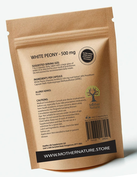 White Peony Root Extract Capsules 500 mg – Mother Nature - MOTHER NATURE SUPPLEMENTSWhite Peony Root Extract Capsules 500 mg – Mother NatureDiet Supplementss