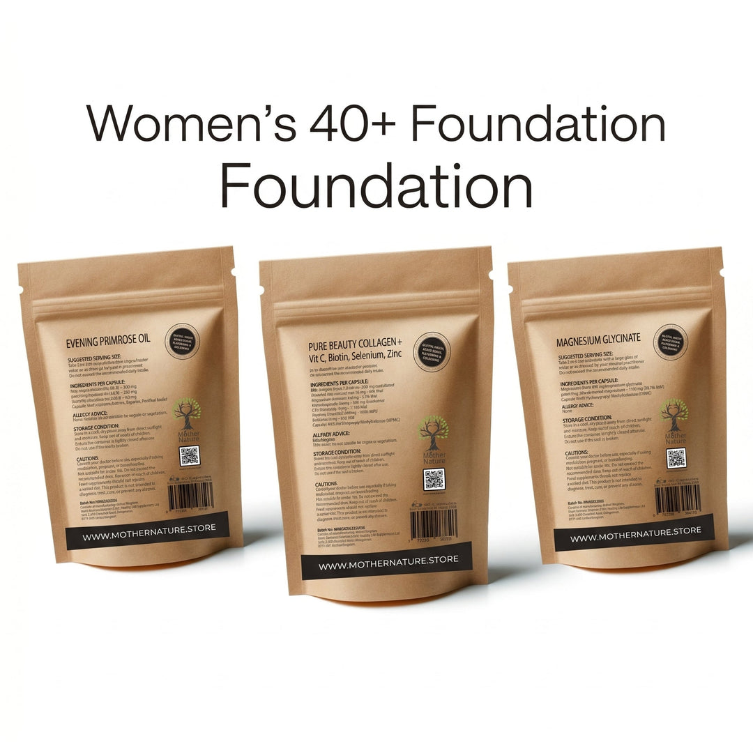 Women's 40+ Foundation Stack – Evening Primrose, Collagen+ & Magnesium – Mother Nature - MOTHER NATURE SUPPLEMENTSWomen's 40+ Foundation Stack – Evening Primrose, Collagen+ & Magnesium – Mother NatureDiet Supplementss
