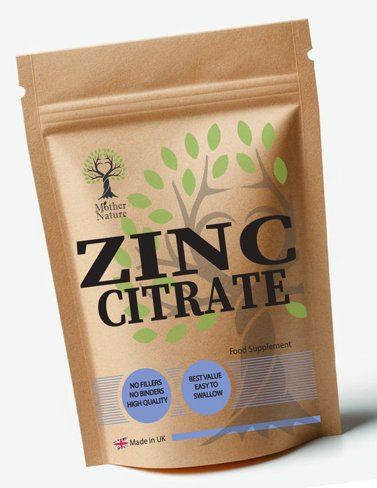 Zinc Citrate 30.8mg – Highly Bioavailable Zinc Supplement – Vegan Capsules UK Made - Mother Nature - MOTHER NATURE SUPPLEMENTSZinc Citrate 30.8mg – Highly Bioavailable Zinc Supplement – Vegan Capsules UK Made - Mother NatureDiet Supplementss