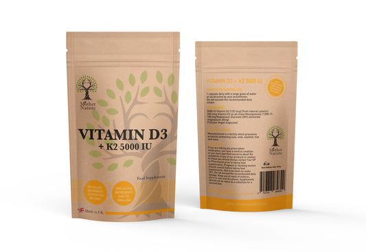 Vitamin D3 5000IU and K2 MK7 200 mcg UK Best Natural Powder Vegan Capsules